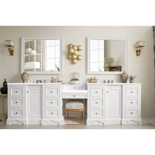 James Martin Vanities De Soto 118in Double Vanity Set, Bright White w/ 3 CM White Zeus Quartz Top 825-V118-BW-DU-WZ - main